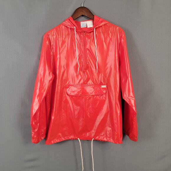 Wrangler Red Nylon Anorak Pullover L Vintage Windbreaker Hooded Drawstring - Picture 1 of 14